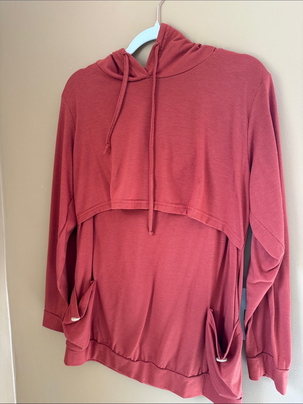 Nursing Hoodie- light weight rust colored with button accents